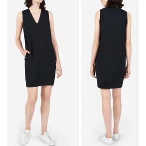Everlane The Japanese GoWeave V-Neck Dress Womens 2 Black Comfy Minimal Luxury
